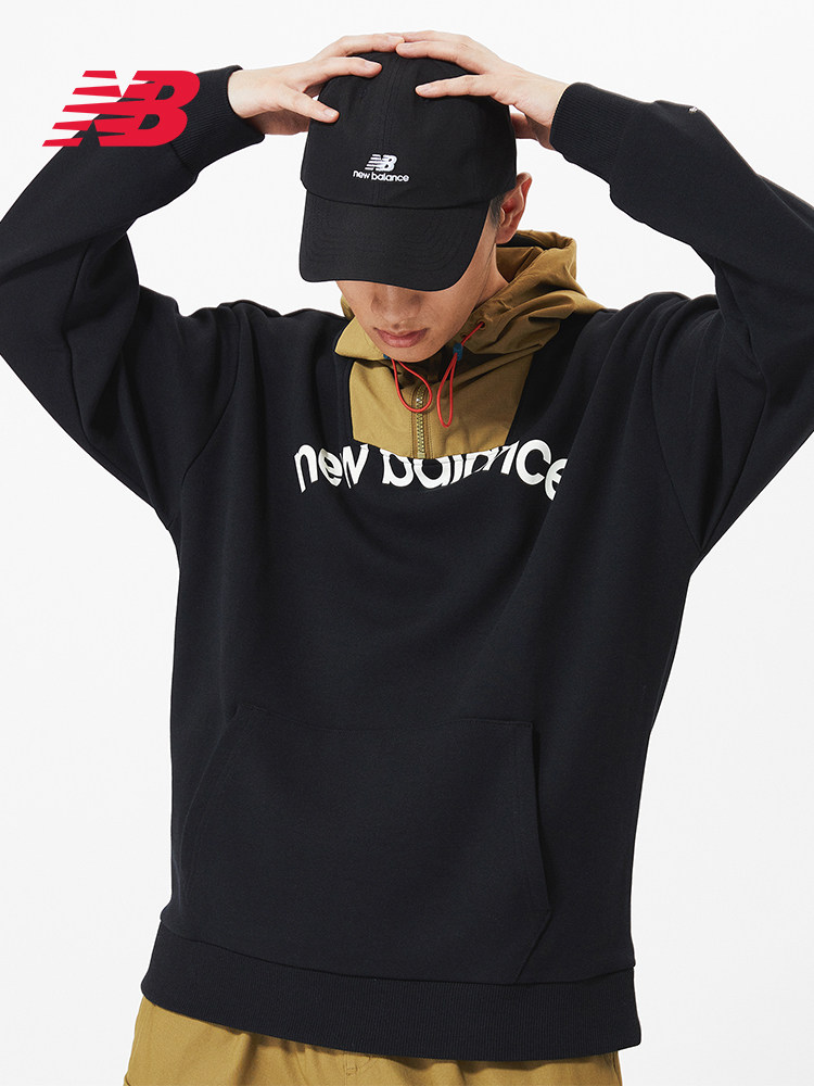 New Balance NB official hooded high collar stitching fake two-piece men's long-sleeved sweater AMT13394