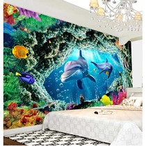 Marine life underwater world wallpaper self-adhesive wall sticker wall painting waterproof dolphin swimming pool custom mural background wall