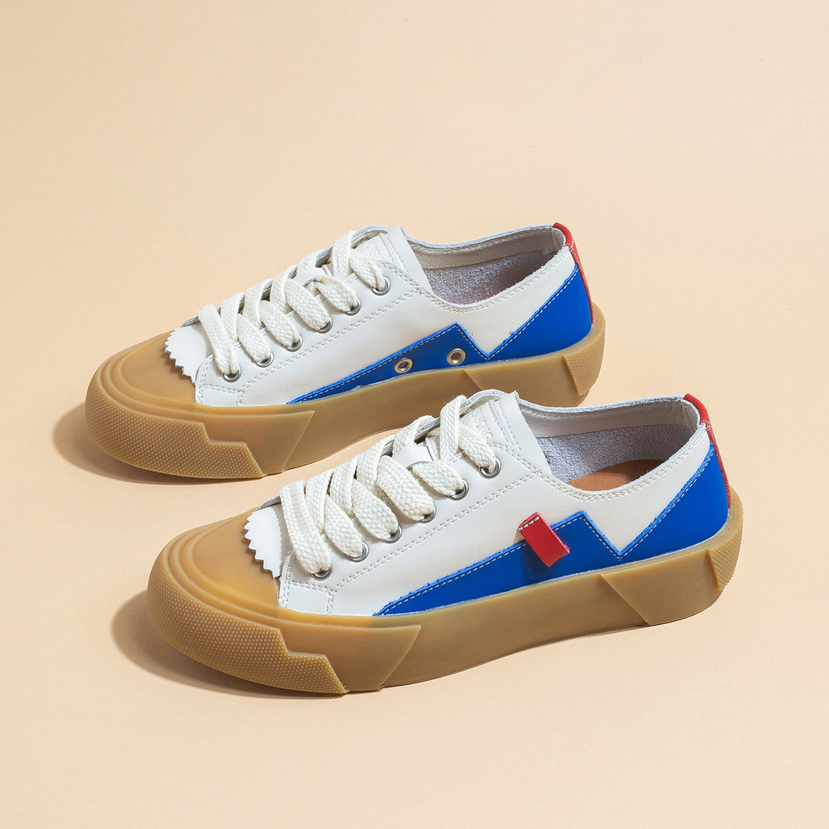 MILIya small white shoes women's ins Chains 2022 new collage casual Oxford bottom white blue genuine leather plate shoes