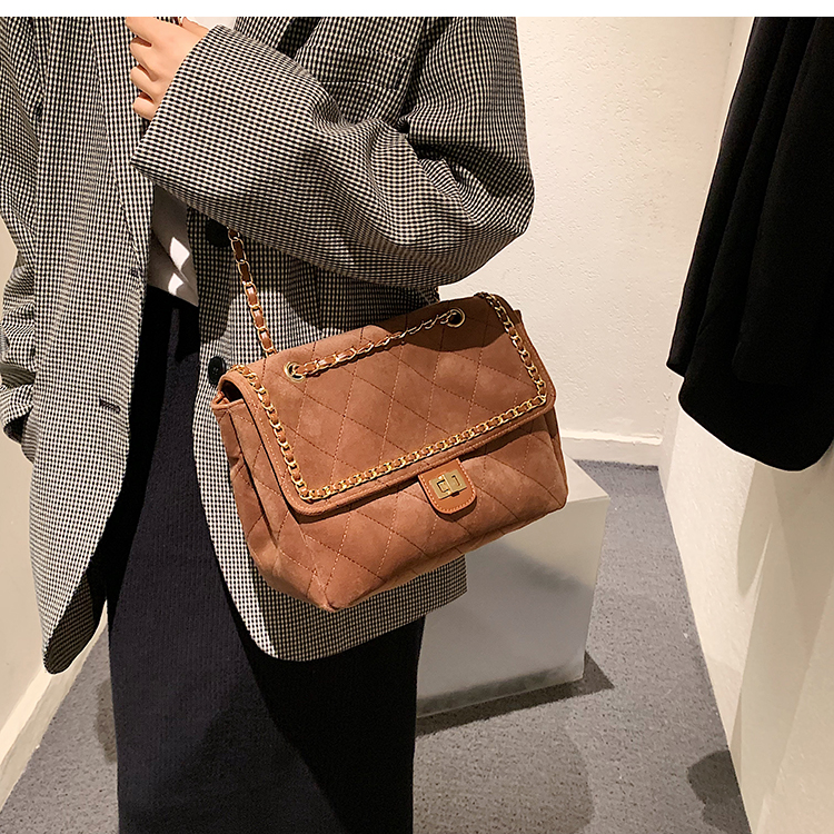 Lingge Embroidery Thread Bag New Bag Autumn Chain Messenger Bag Suede One-shoulder Small Square Bag display picture 7