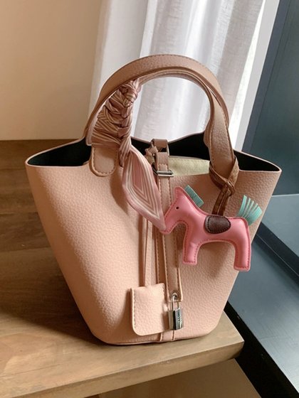 小众粉红大容量包包女2025新款网红手拎通勤菜篮子手提子母水桶包
