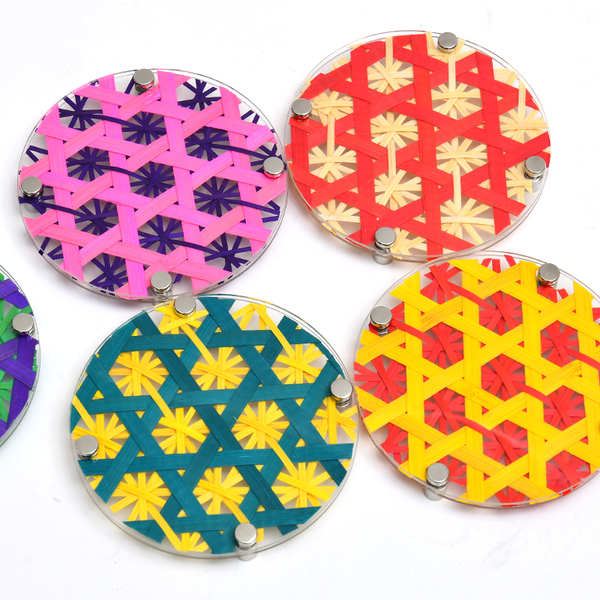 Intangible Cultural Heritage Bamboo Weaving Acrylic Coaster Set for the Double Ninth Festival DIY Craft Workshop Full Material Kit for Parent-Child Warm-Up Activities