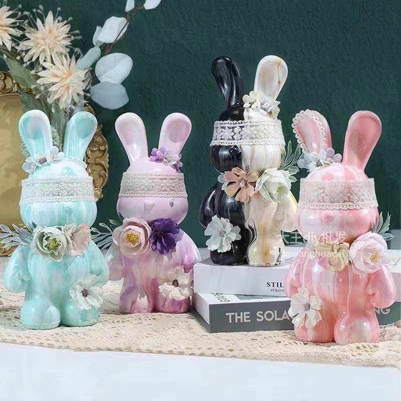 10 Sets of DIY Fluid Rabbit White Embryo Piggy Bank Violent Rabbit Graffiti Handmade Year of the Rabbit Warm-Up Gift Ornaments
