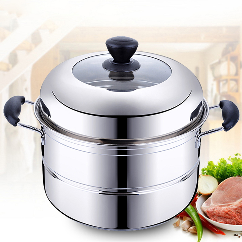 Stainless steel steamer thickened 36cm Domestic 2 layers Two-layer double layer Steamed Fish Pan Large Size Large Capacity Extra-large Stockpot