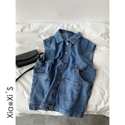 Xiaoxi gia đình) dương khí mùa xuân của phụ nữ quần áo mỏng đẹp trai denim ngựa kẹp vest áo jacket công việc triều