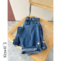 Little Hicks) 2022 Spring small crowddesign sensation washed up with slim display legs straight cylinder wide leg denim long pants children