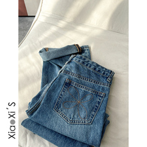 Little Hicks) 2022 Spring Regular washed with slim display legs Long blue straight tube Smoke Tubes Jeans Children