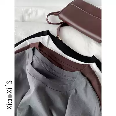 Xiaixijia) simple and real wear spring foundation solid color wild casual round neck long sleeve shirt tide girl