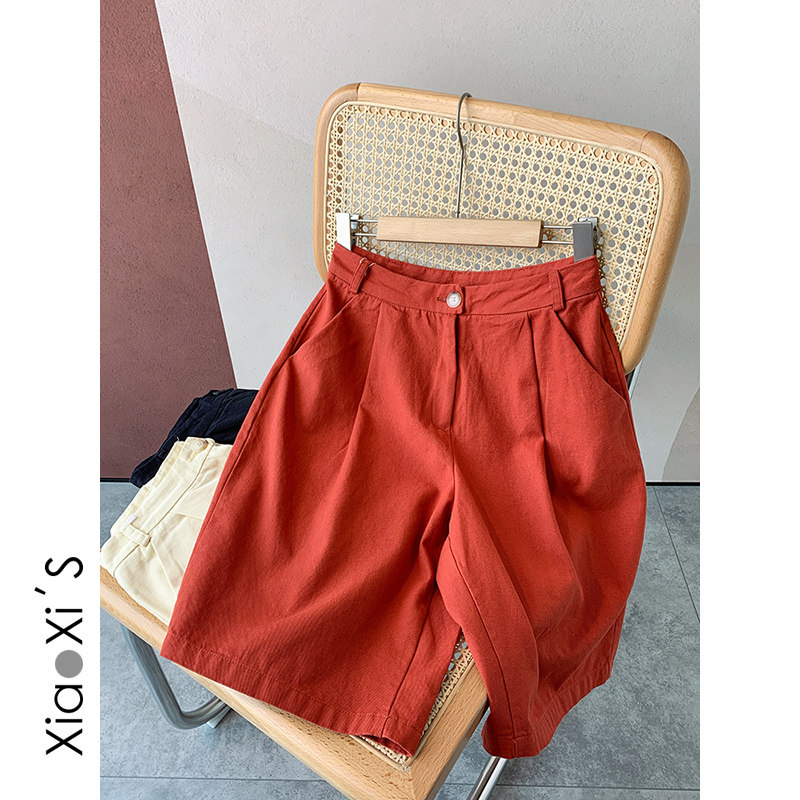 Little hikers) day-series tooling yarn card women's summer 50% pants display slim width legs straight barrel casual pants shorts women 50% pants