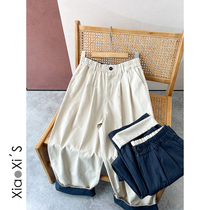 Small Hijijia) Spring Summer Overalls High waist Women Loose Straight Drum Kharen Radish Old Daddy Balloon Casual Pants