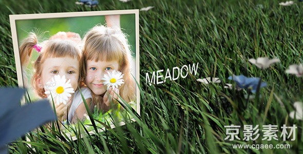 AE模板-清新草地小孩照片展示片头 Meadow