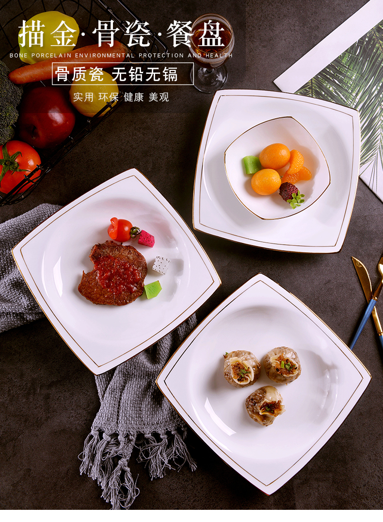 Jingdezhen European - style checking gold 】 【 creative ipads porcelain household ceramic dish dish soup plate suit square plate