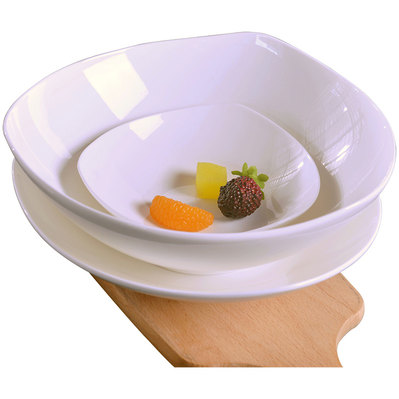 Jingdezhen deep pure white household salad bowl dish ipads porcelain dish dish plate triangle soup plate ceramic bowl pasta dish