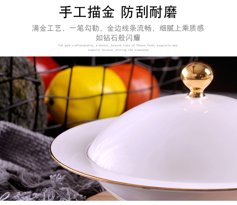 Palace type manual gold 】 【 food dish of jingdezhen porcelain ipads soup bowl with cover household hotel creative ceramic plate