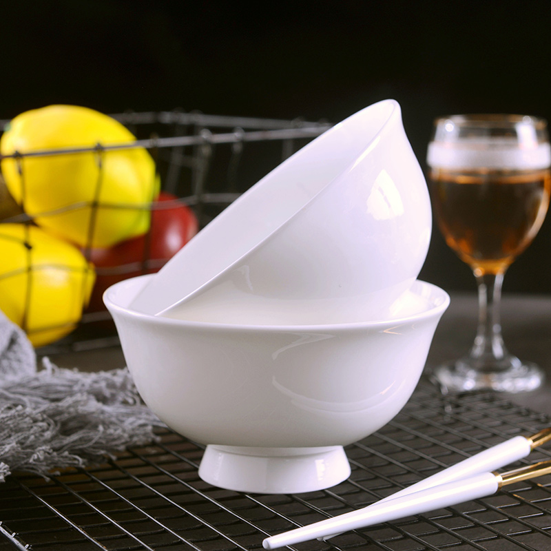 Household creative move ceramic rice bowl suit Chinese style is not pure white, tall foot ipads bowls to eat noodles bowl