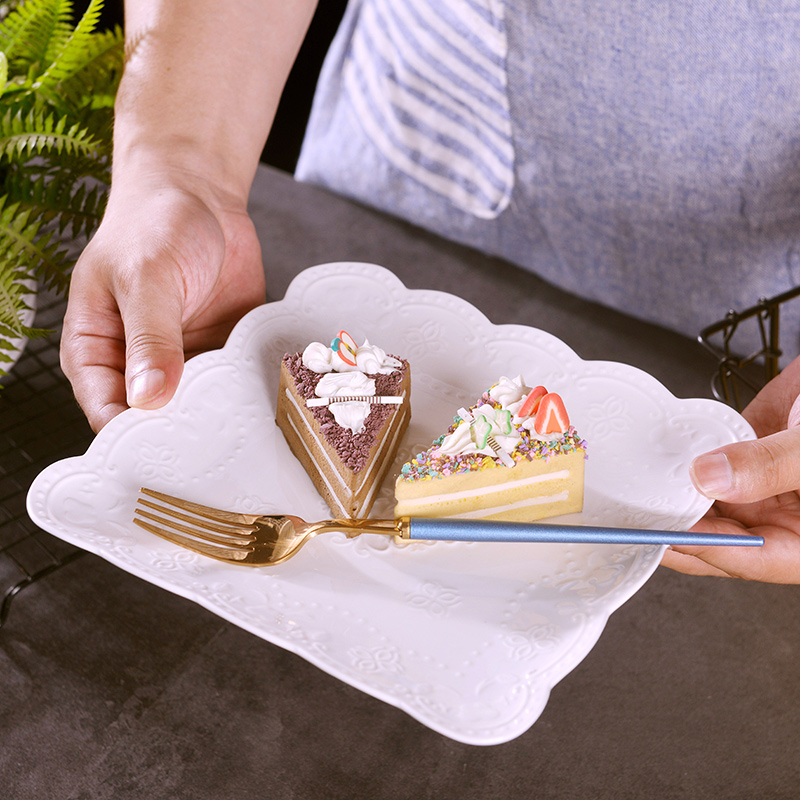 Jingdezhen anaglyph creative ou flat ceramic plate west tableware, the steak is suit dish household square plate