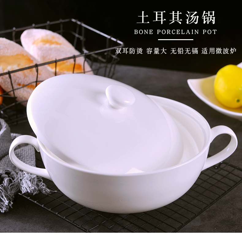 Jingdezhen household pure white ipads China ear soup pot with cover large European creative ceramic soup pot soup bowl