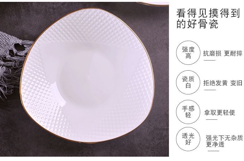 Jingdezhen ceramic checking gold 】 【 food dish suit household creative European - style triangle ceramic deep dish soup plate