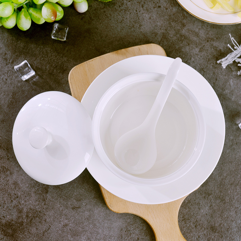 Under the pure white glaze color large cup water household ceramics steamed egg soup stew stew stew pot with cover cup bird 's nest with the dishes