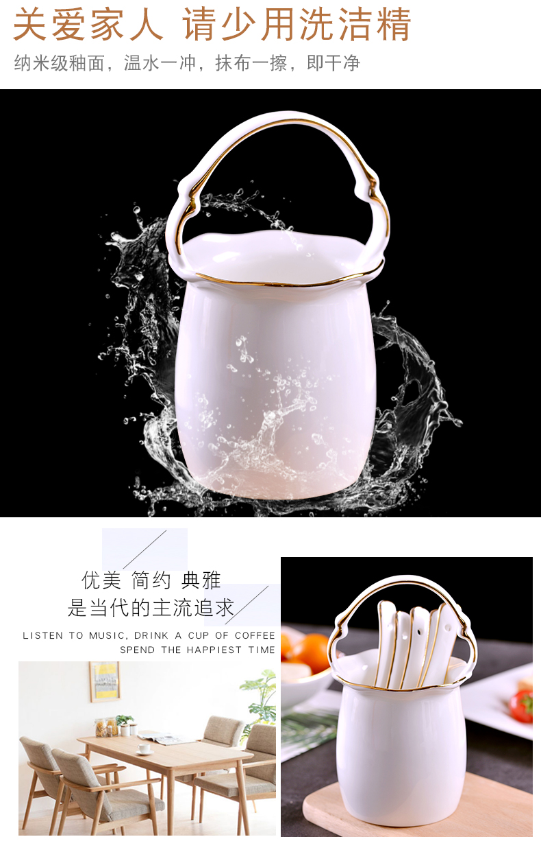 Jingdezhen ceramics craft gold 】 【 creative ipads porcelain tableware cage swan tablespoons of flower basket put small spoon