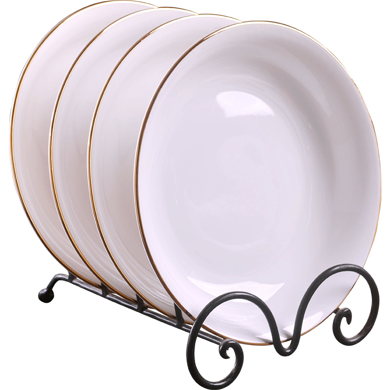 Jingdezhen European - style checking gold 】 【 up phnom penh FanPan suit household ceramic dish dish dish soup plate deep four
