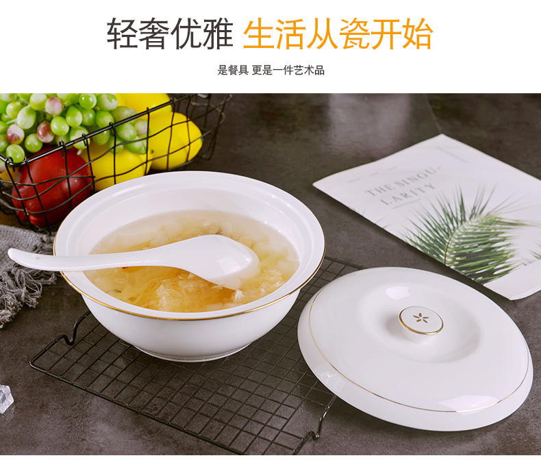 Jingdezhen big round ceramic soup pot European - style up phnom penh ipads China a large soup pot with a lid household creative large soup bowl