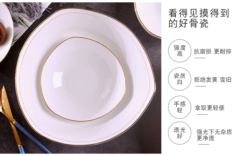 Jingdezhen European - style checking gold 】 【 up phnom penh ipads porcelain triangle plate creative household condiment bowls large soup bowl