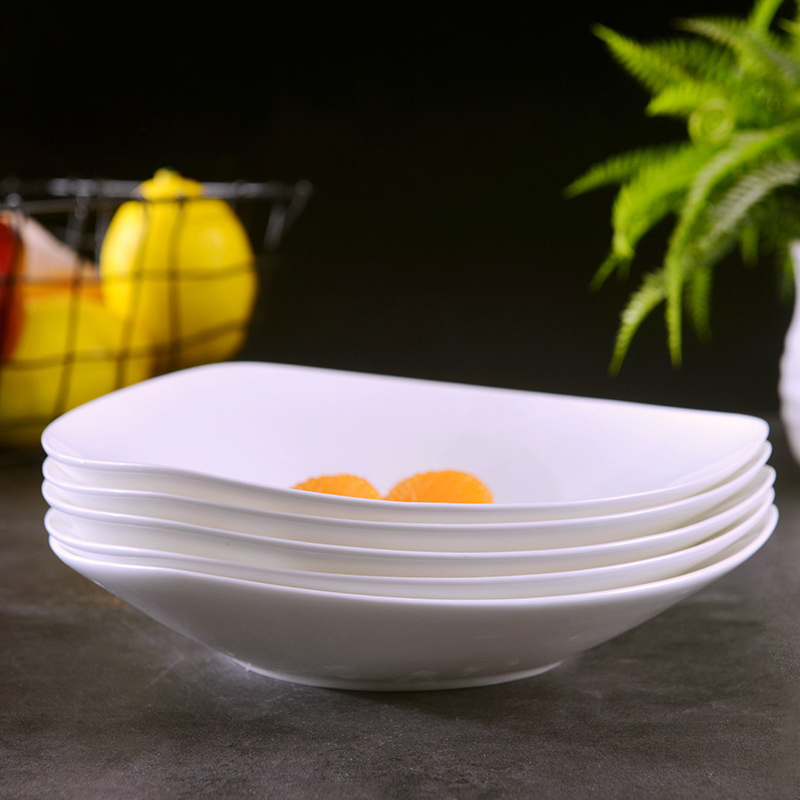 Jingdezhen deep pure white household salad bowl dish ipads porcelain dish dish plate triangle soup plate ceramic bowl pasta dish