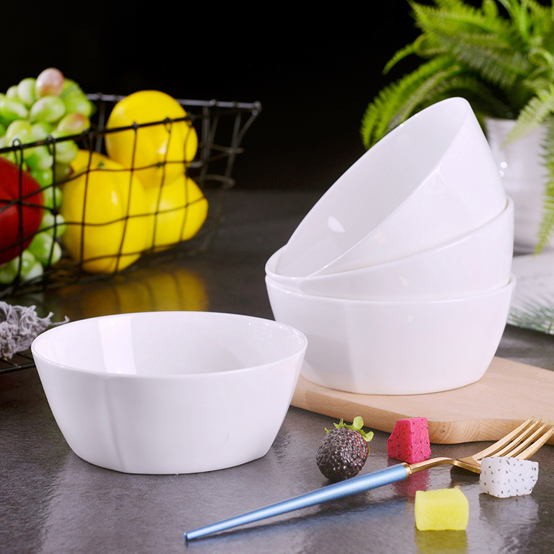 Jingdezhen pure white glaze color under Japanese contracted 5.5 inches square bowl suit household large ceramic rice bowl meal