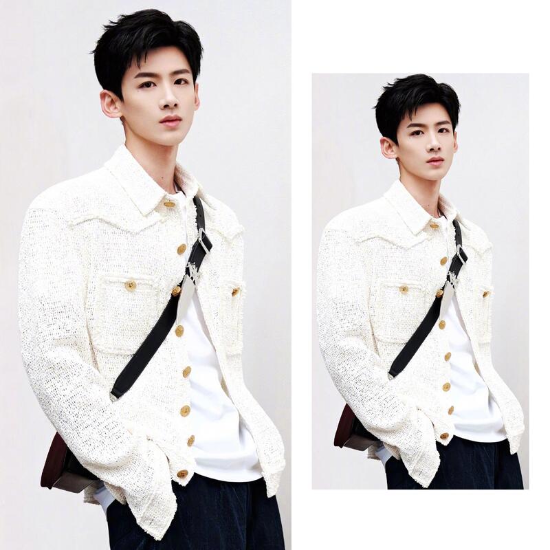 Bai Jingting Style Chanel-Inspired Jacket, Spring and Autumn White Turn-Down Collar Single-Breasted Hollow-Out Versatile Jacket Shirt for Men and Women Trendy
