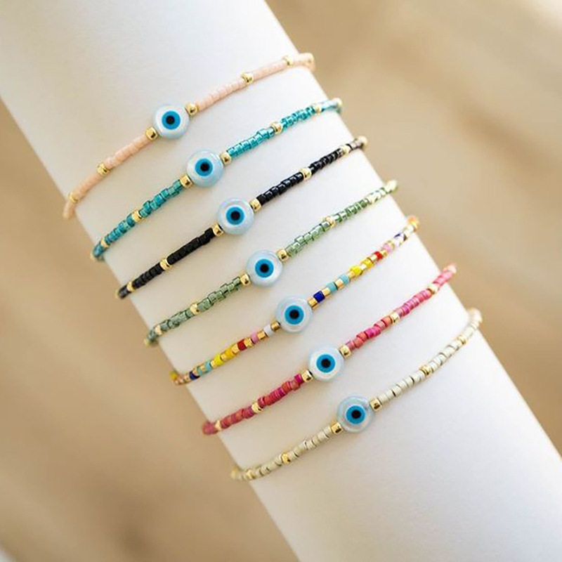 Evil Eye Turkish Blue Eye Shell Bracelet Lucky Beaded Woven Miyuki Seed Bead Thin Bracelet