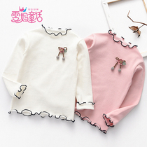 Girls base shirt Cotton semi-high neck spring and Autumn thin section childrens long-sleeved t-shirt White inner match baby foreign style top