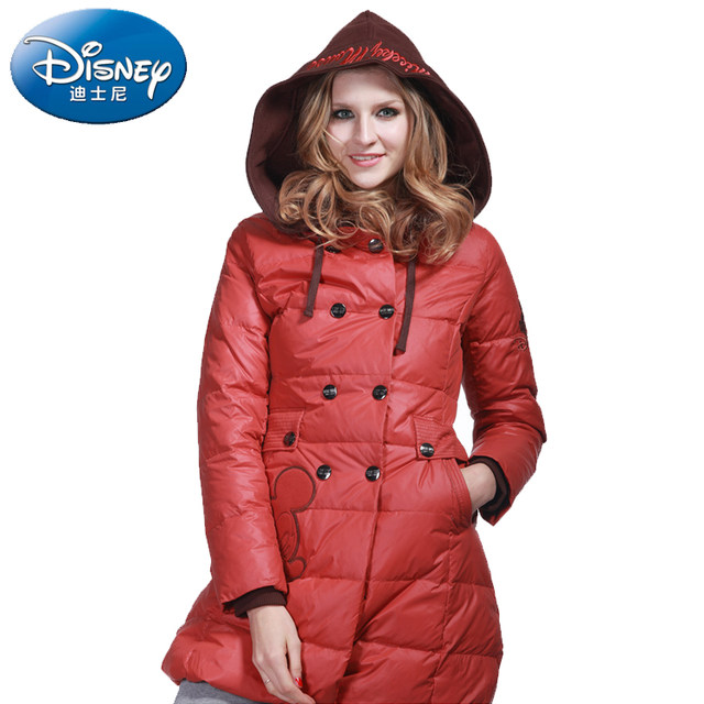 Brand Clearance Price Disney Women's Down Jacket Mid-Length White Duck Down Female Student Winter Warm Hooded Jacket