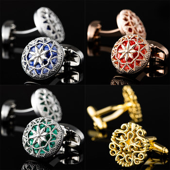 Dreamy Blue Gemstone Crystal Cufflinks for Men, Cuff Buttons for Men and Women, French Shirt Cuff Studs, Gift Box