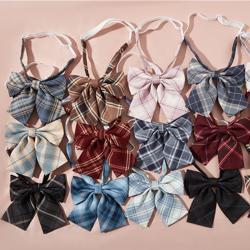 Japanese-Style Plaid Black Checkered Jk Bow Tie Collar Flower Female School Style Graduation Photo Bow Tie Shirt ins Sailor Suit