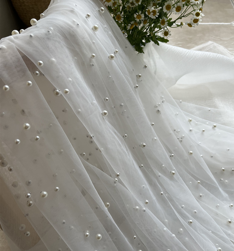 3 meters wide pearl mesh gray bean paste champagne pearl gauze background layout wedding dress fabric fabric