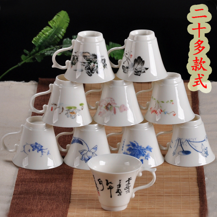 Ceramic tea cup with earbuff tea with handle with white porcelain thickened with handle small tea cup hand single mug cup coffee cup-Taobao