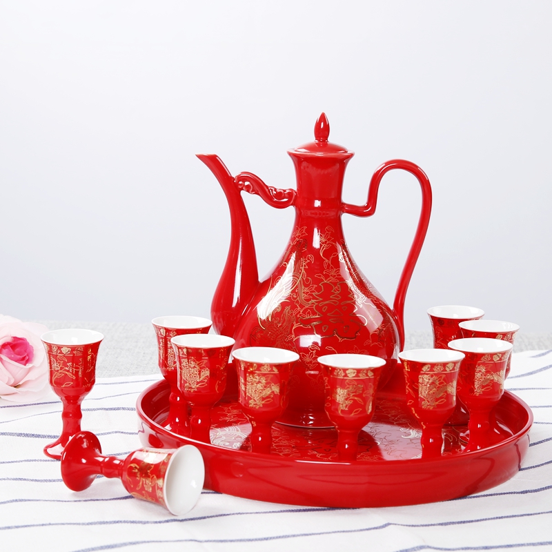 Wedding banquet Jingdezhen Ceramic home 1 catty white wine with large number of Chinese red Longfeng Imitation Ancient Bronzed Wine Jug-Taobao