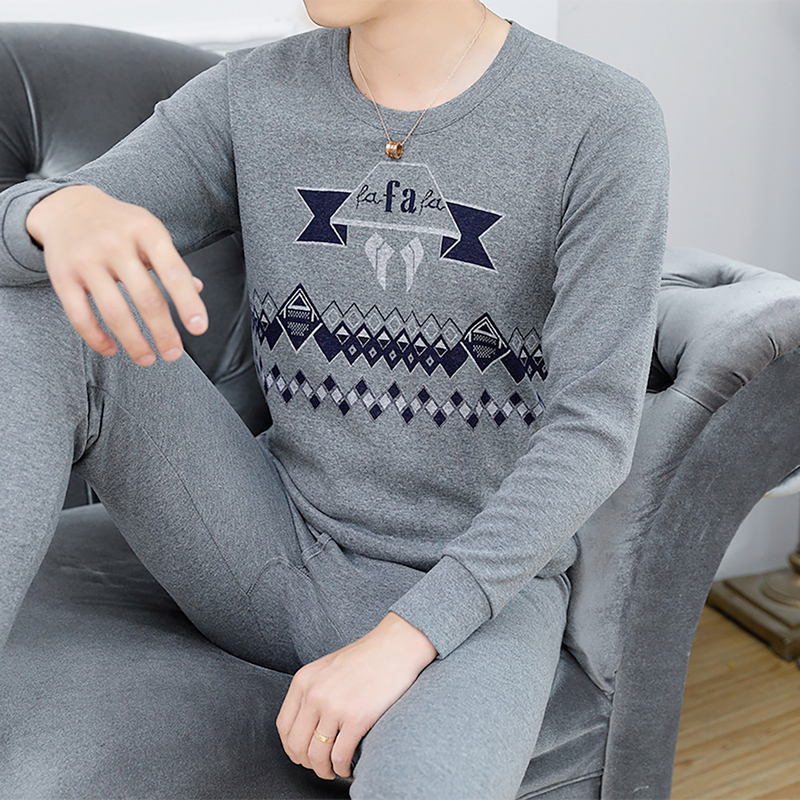 Men's Autumn and Winter Cotton Thermal Underwear Set, Jacquard Warm Underwear for Young and Middle-Aged Men