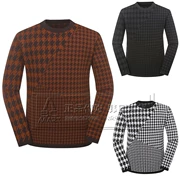 K2 Hàn Quốc mua 18 mùa thu nam micro-houndstooth khâu cổ tròn áo len dài tay hoang dã áo len KMW18249 - Áo len thể thao / dòng may