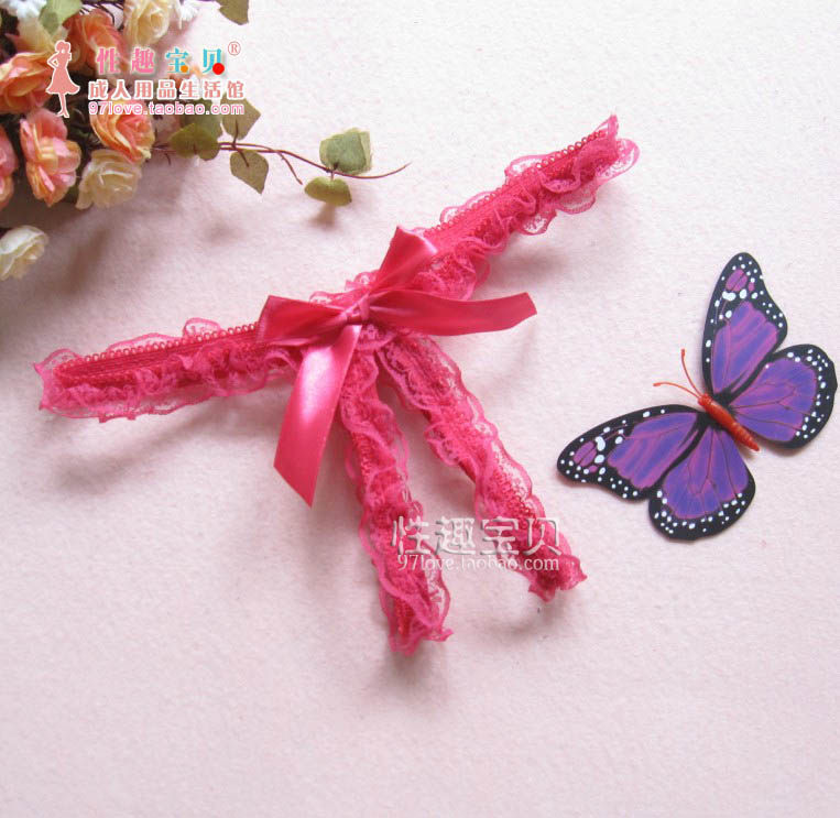 Lady Love Lingerie Sexy Lace Butterfly Knot Open Crotch Pants Dresses Cute Woman Style Clairvoyant Panties Multicolored