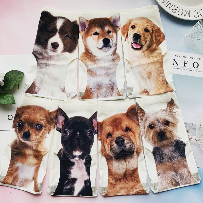 (7 Fine Clothing) Cute Pooch Printed Sexy Tibutt Student Girl A Piece Of Ice Silk Scarless Panties Woman