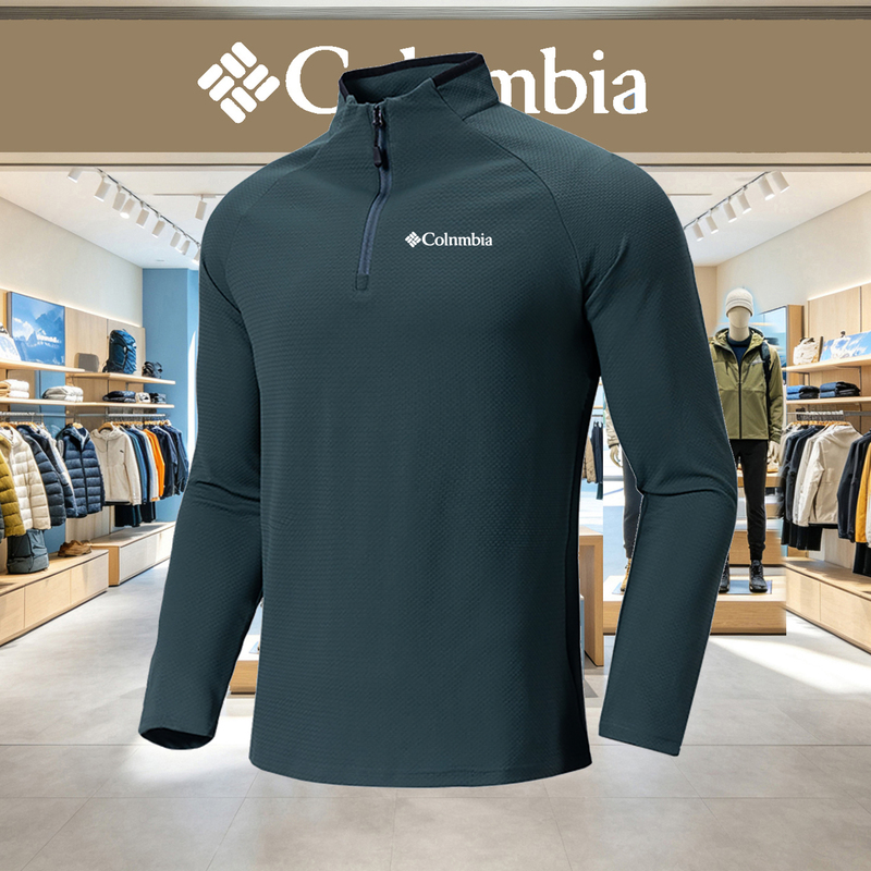 Colombian Half-Zip Stand-Up Collar Quick-Drying T-Shirt for Men, Autumn and Winter Outdoor Sweatshirt, Sports Casual Base Layer Long-Sleeve Top