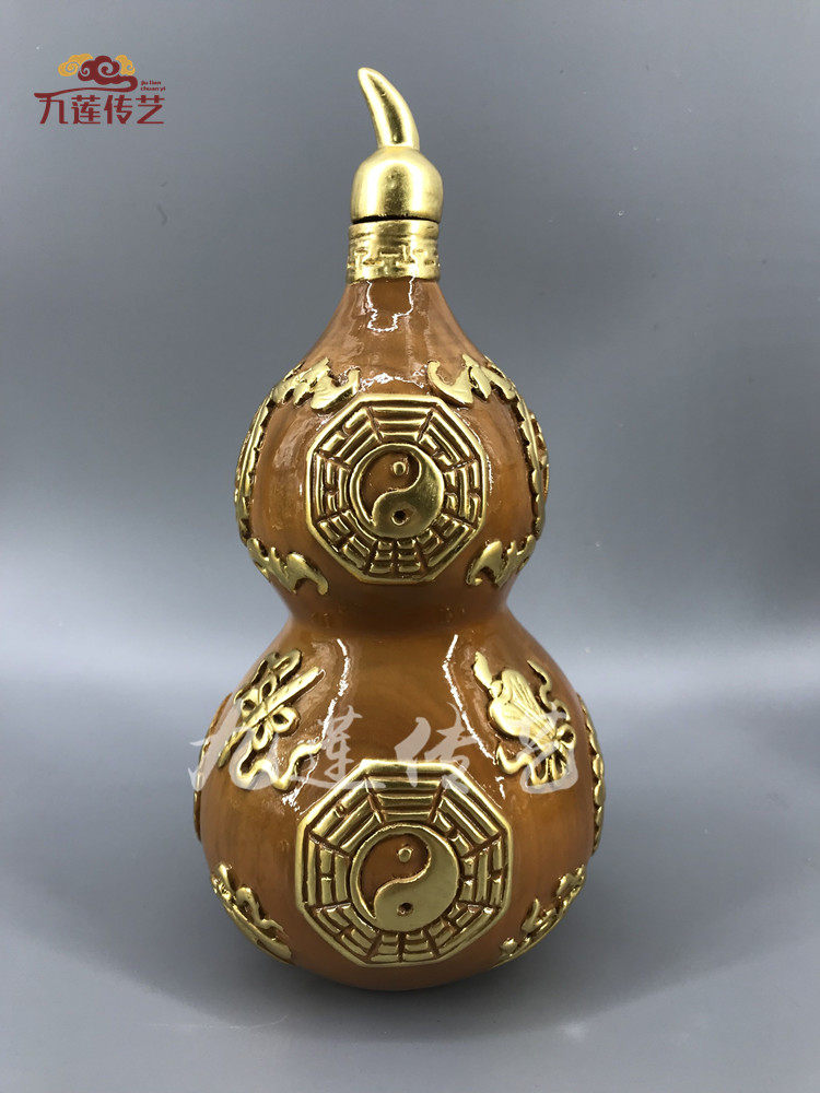 Wood carve Gourd Taoist idol supplies Lucky Jinbao Town house Bao'an Camphor wood hand-carved nine lotus wood carve