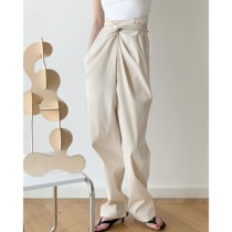  ICTS A variety of ways to wear apricot white strong design sense kink straps high waist cone casual style suit pants