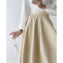  ICTS crowds do not live up to the encounter apricot white tone balloon Pu leather bud high-waisted skirt