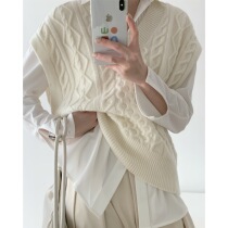  ICTS fine water flows through the world fireworks ivory high quality large V-neck twisted white wool vest vest