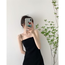 ICTS unmoving beautiful simple style elegant flat adjustable knock thin shoulder strap show thin black skirt