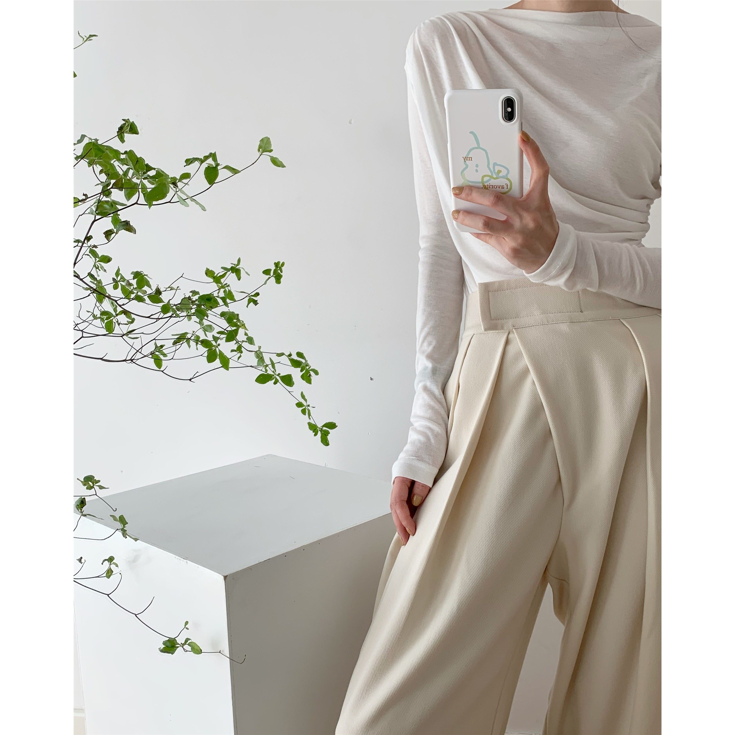 ICTS just soft and intertwined high out mirror rate high-order styling inclined door flap magic applique apricot white western dress pants