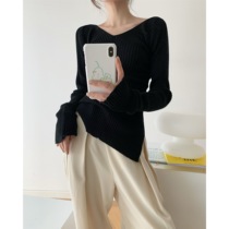  ICTS eclectic creative and traditional coffee black two-color one-piece large V-neck pile sleeve sweater
